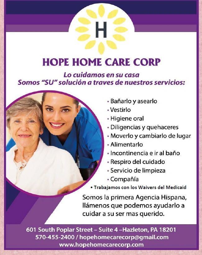 Hope Home Care Corp services flyer